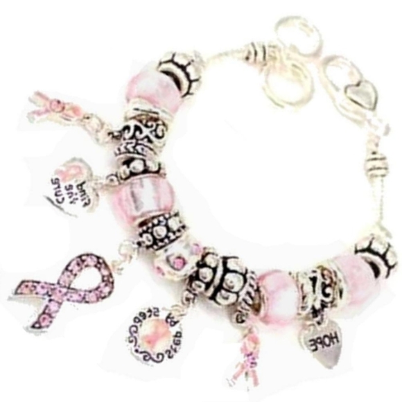 Pink Ribbon Angel Breast Cancer Awareness Charm Bracelet - Picture 5 of 11
